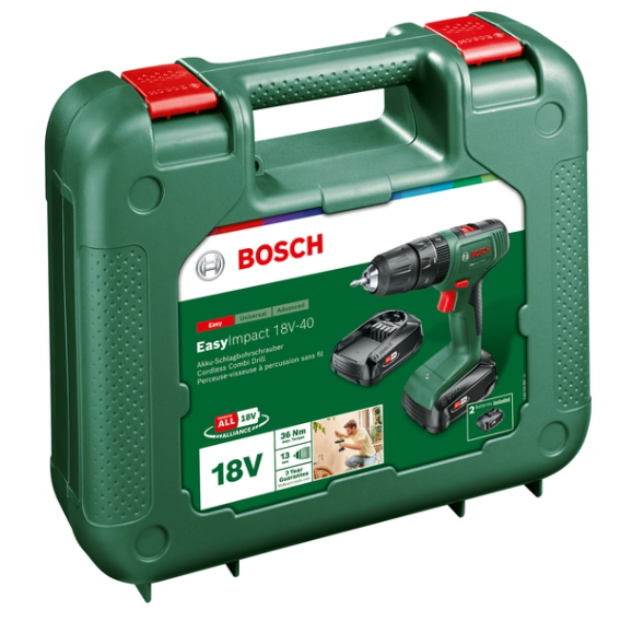 Trapano battente Bosch 18 v easyimpact 18v-40 2 batterie litio 2ah coppia 40 nm peso 1,4 kg