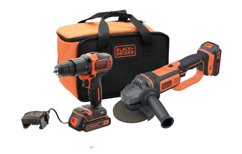 Set trapano avvitatore + smerigliatrice angolare a batteria Black+Decker 18 V 2