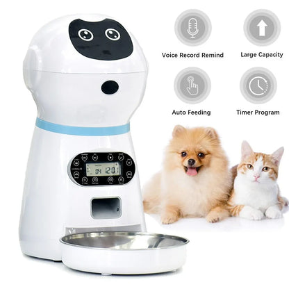 Distributore automatico di cibo con voce registrabile per cani e gatti